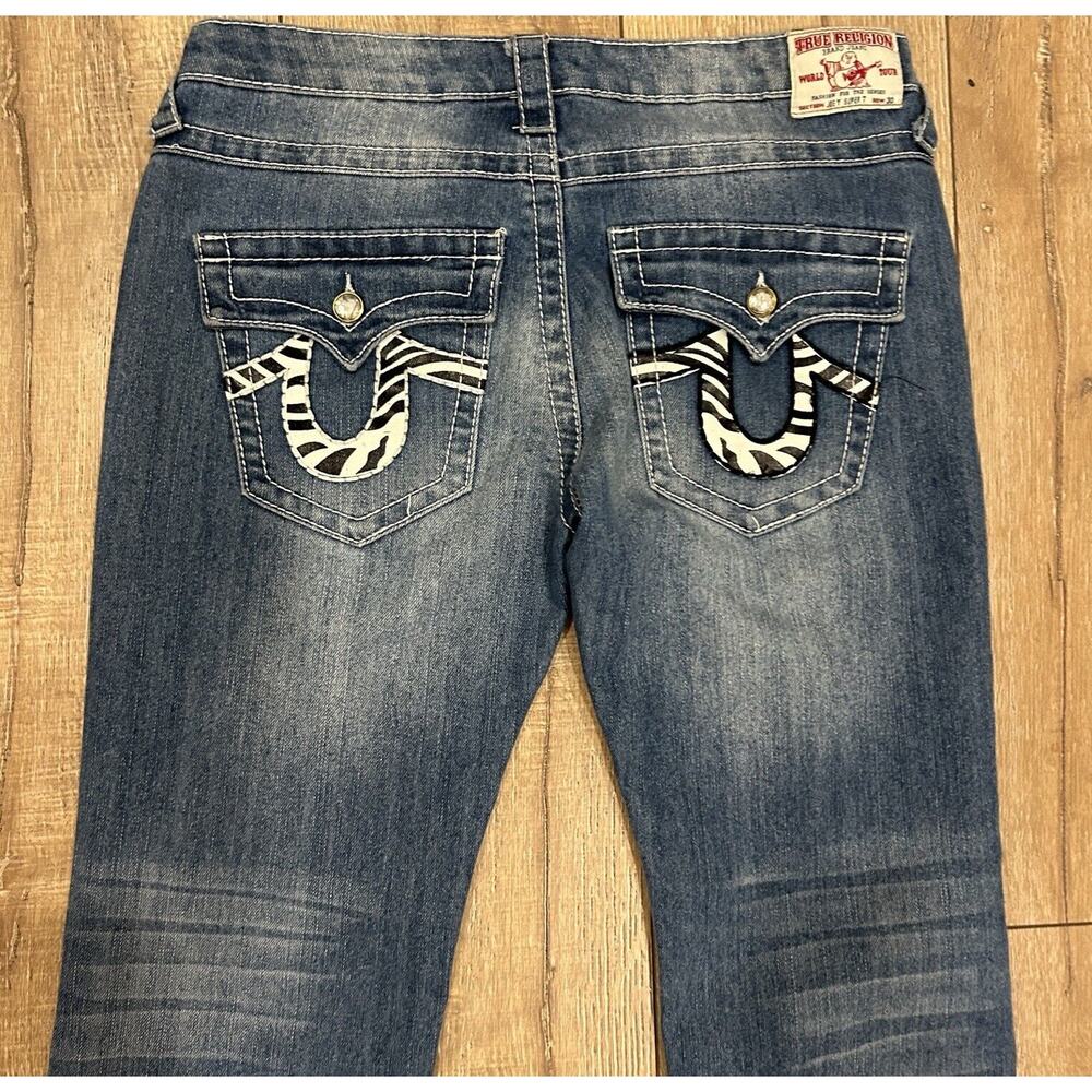 True Religion Women’s Sz 30 Joey Super T Flap Jeans Zebra Print Embellished